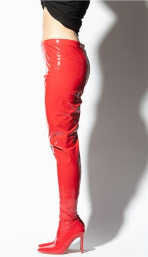 faux patent leather legging boots