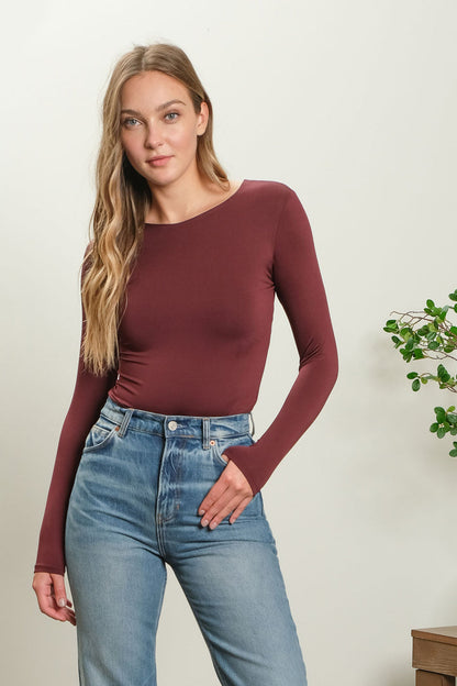 round neck long sleeve thing bodysuit