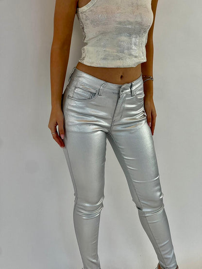 coated metallic skinny jean