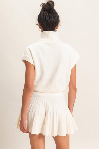 2pc set-Sweater Turtleneck Crop Top & Pleated Skirt