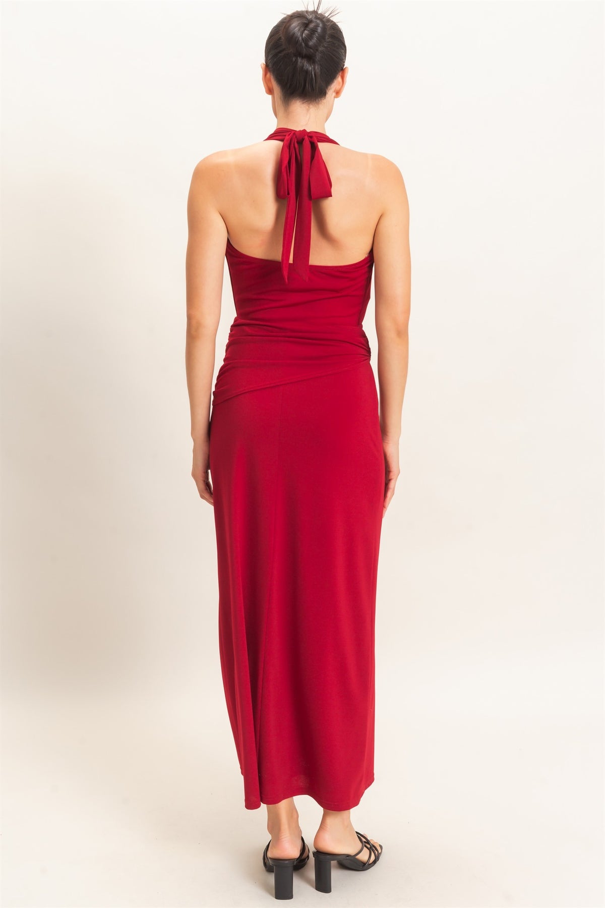 cowl halter neck draped waist maxi dress