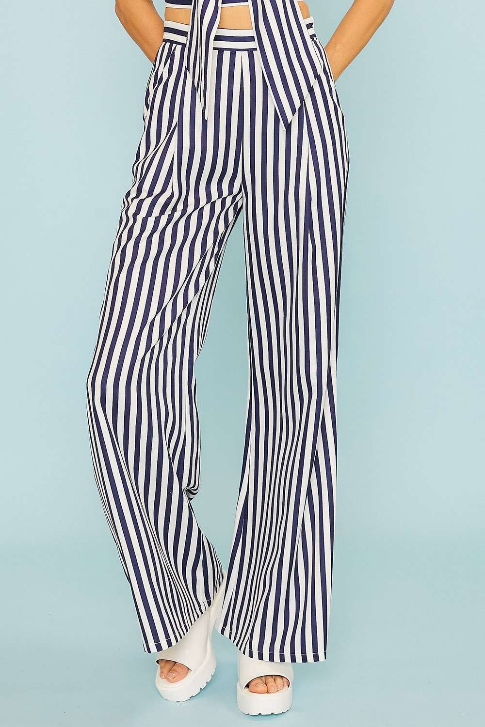 vertical stripe wide leg pants