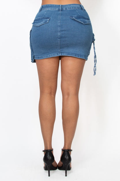 cargo denim mini skirt