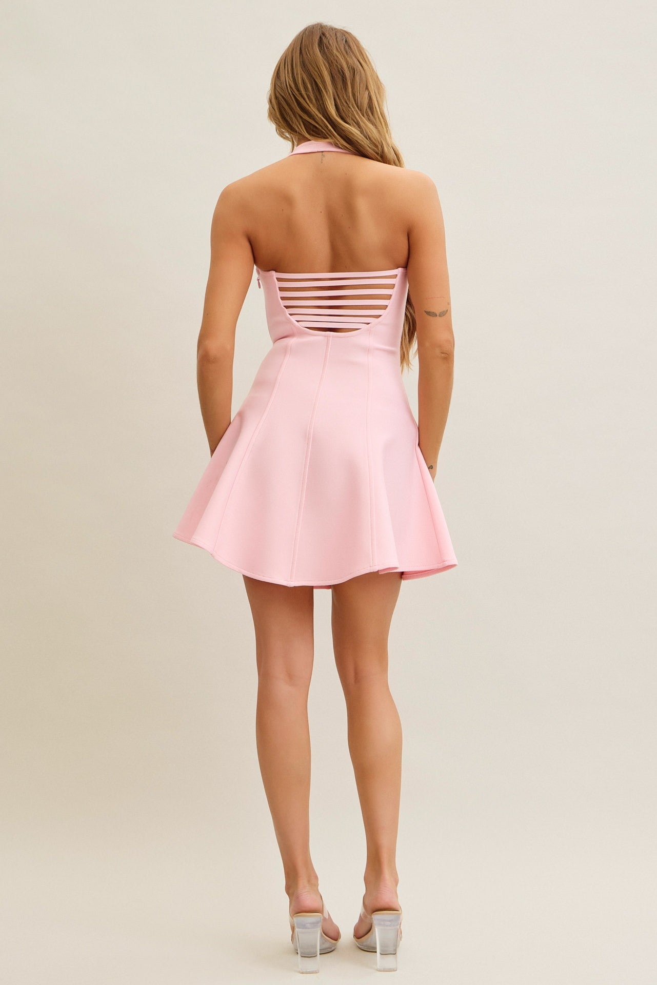 halter fit & flare bandage dress