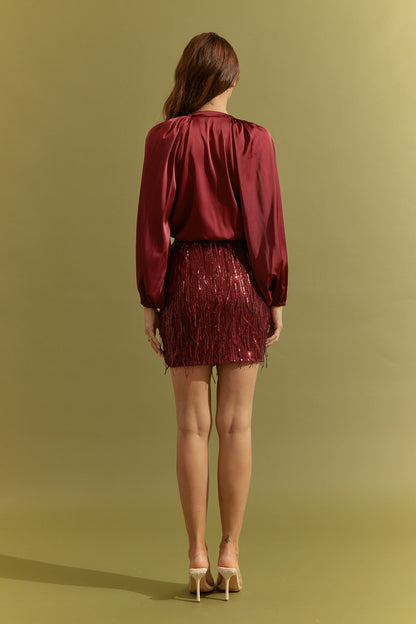 2pc set- Satin Bodysuit & Sequin Mesh Mini Skirt