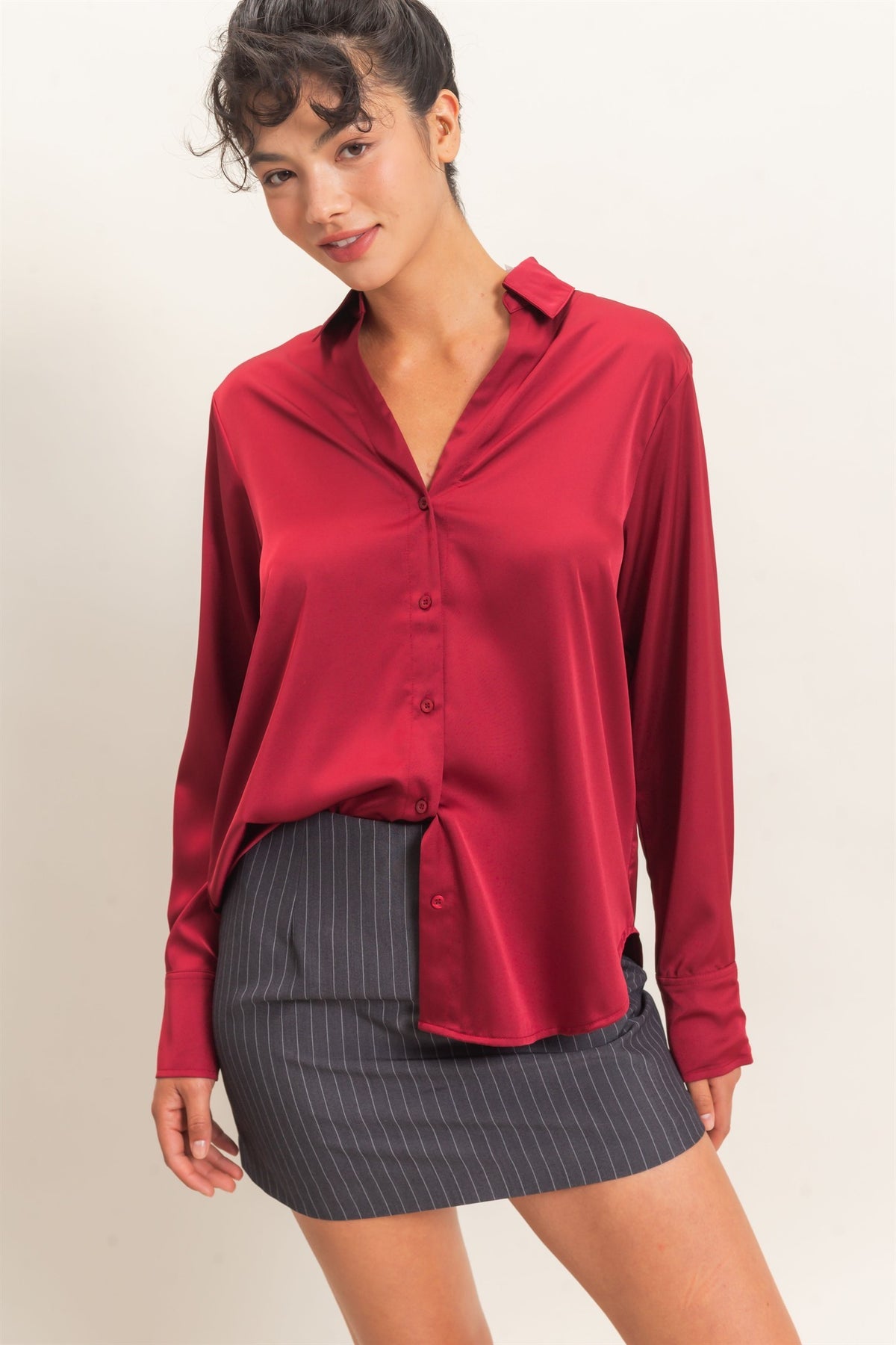 Satin Button Down Blouse