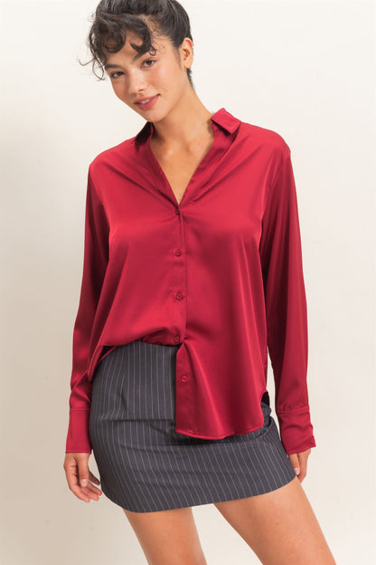 Satin Button Down Blouse