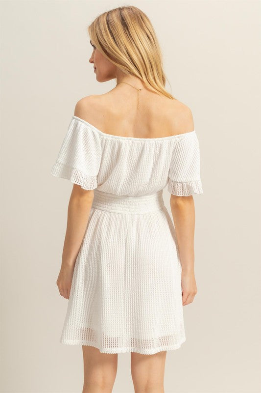 Crochet Off-the-shoulder Mini Dress