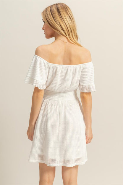 Crochet Off-the-shoulder Mini Dress