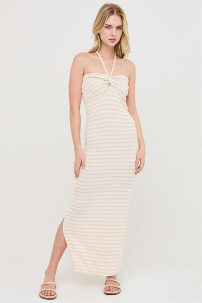 Halter Neck Twist Bust Midi Dress