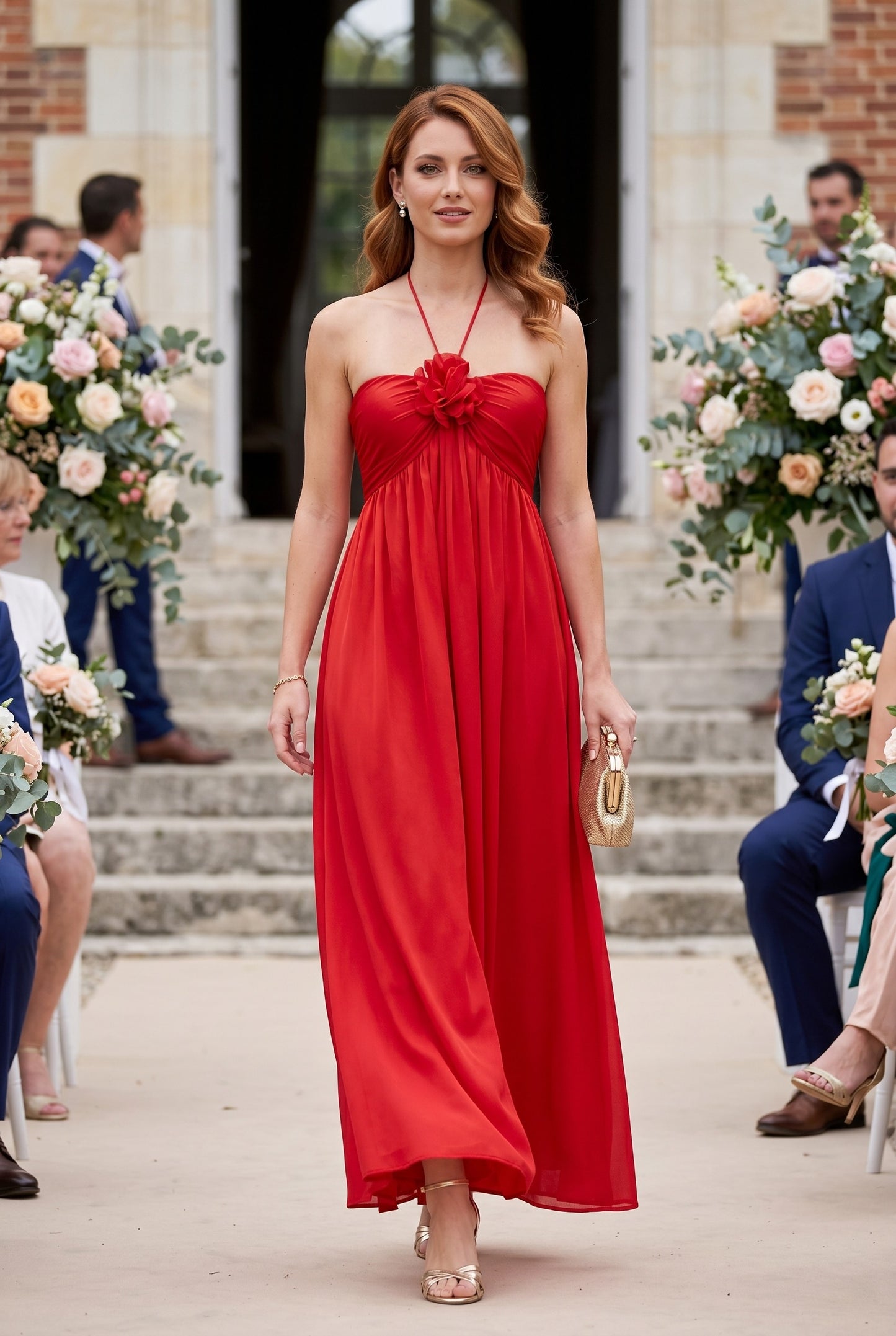 Floral Detail Halter Maxi Dress
