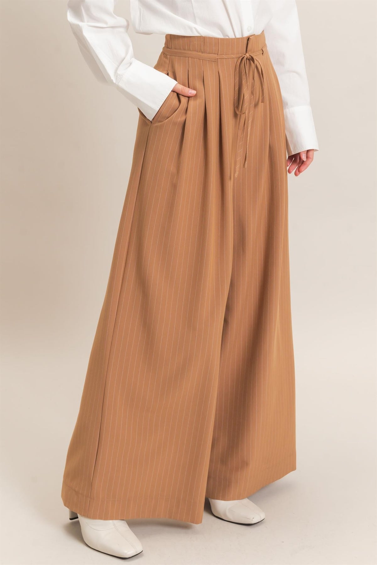 Drawstring Pleated High Waist Wide-leg Pants