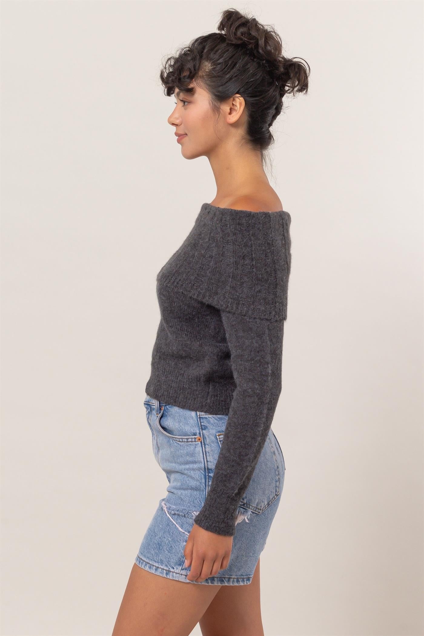 fold over off the shoulder sweater