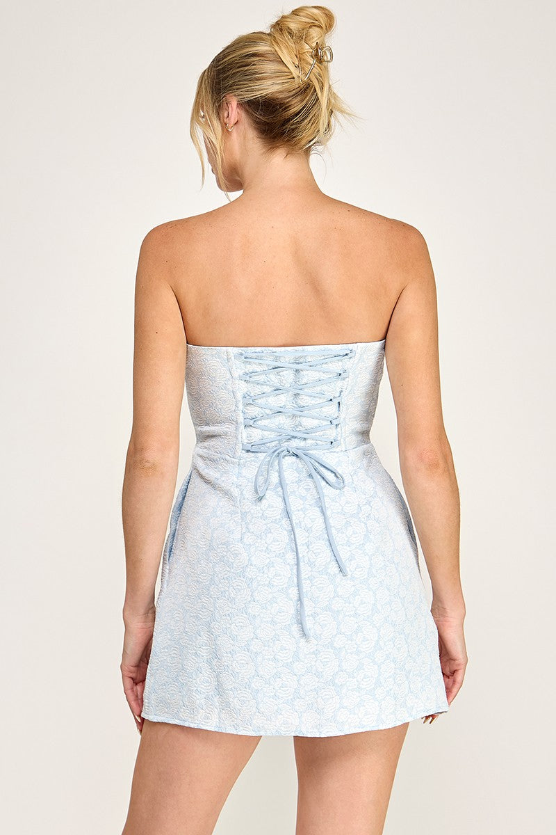 Jacquard Flower Strapless Corset Mini Dress