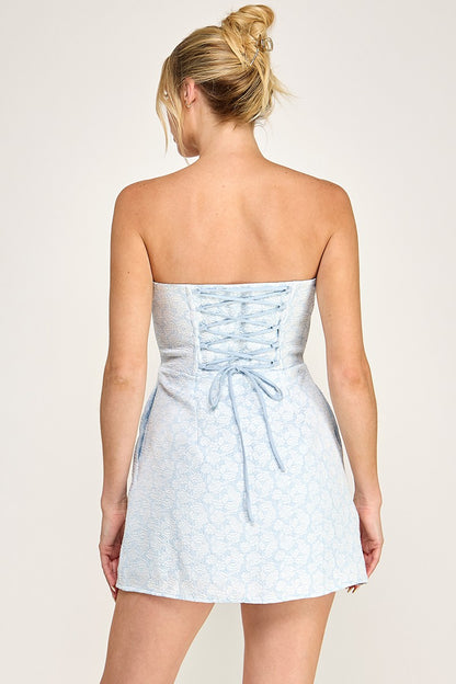 Jacquard Flower Strapless Corset Mini Dress