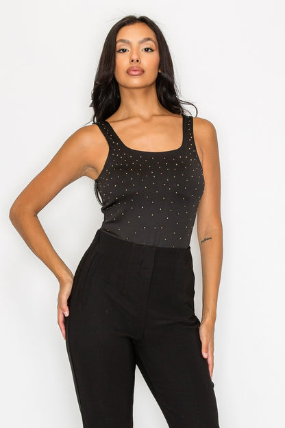 Rhinestones Scoop-Cut Back Sleeveless Bodysuit