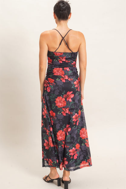 Floral Print Sleeveless Maxi Dress
