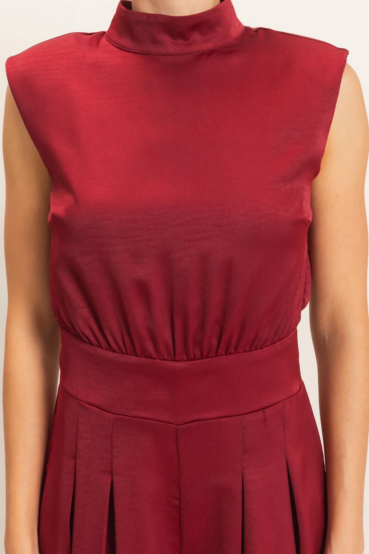 Sleeveless Mock Neck Wide Leg Jumpsuit