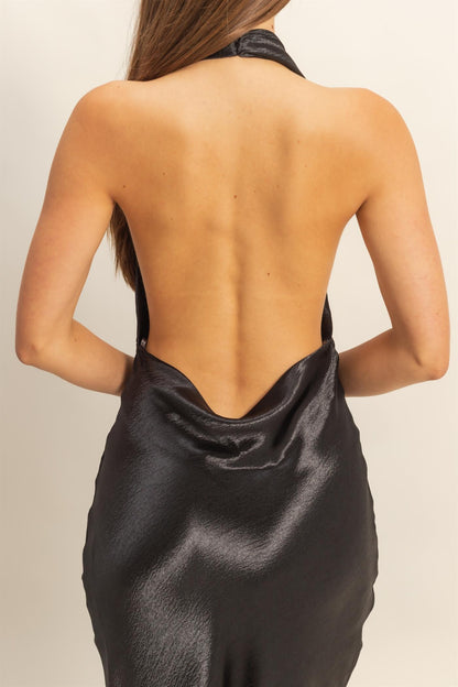 Drape Neck Sleeveless Satin Maxi Dress