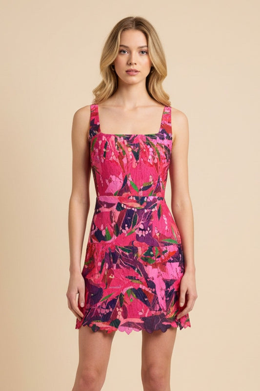 Printed Lace Square Neck Fit & Flare Mini Dress Printed