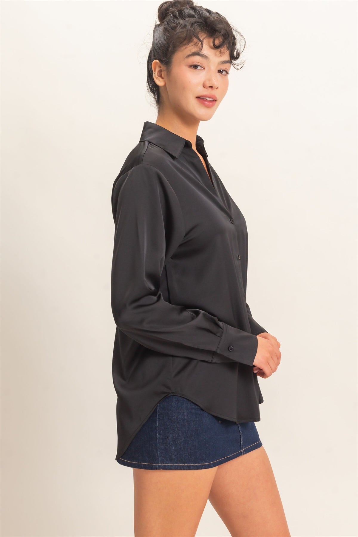 Satin Button Down Blouse