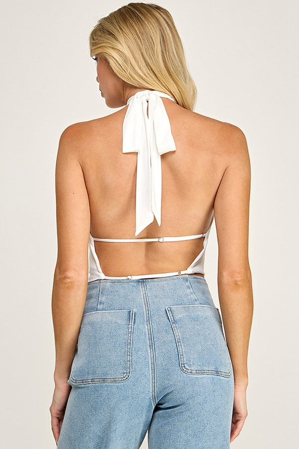 Jersey Halter Cowl Neck Open Back Top