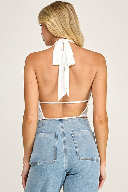Jersey Halter Cowl Neck Open Back Top