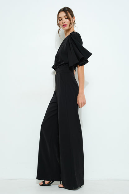 Flutter Kimono Sleeve Buckle Detail Wide Jumpsuit