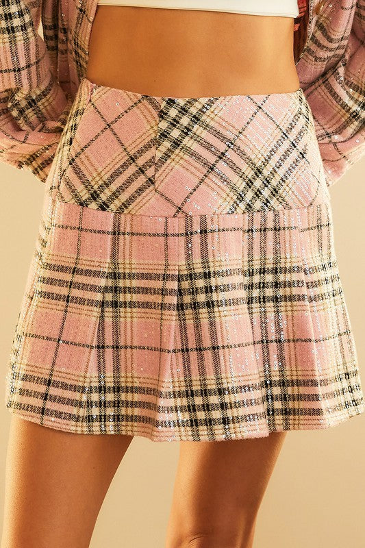 sequin plaid tennis skirt