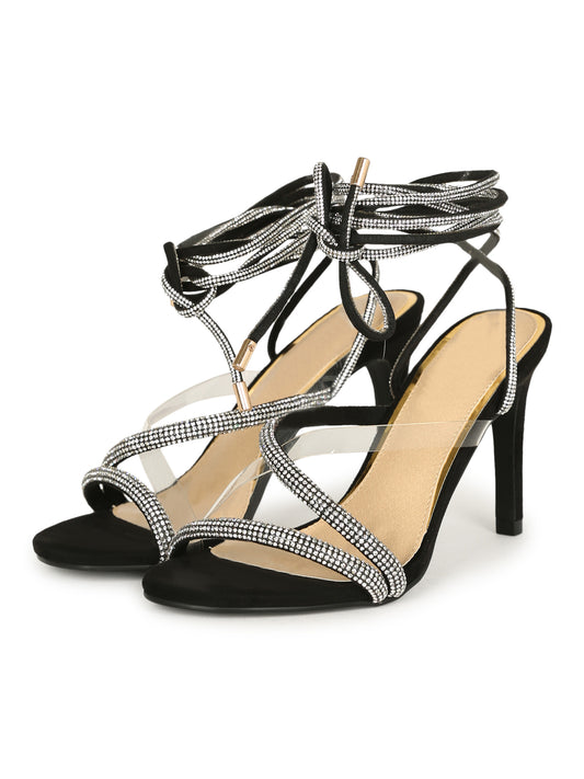 tie up the leg rhinestone strap stiletto heel shoe