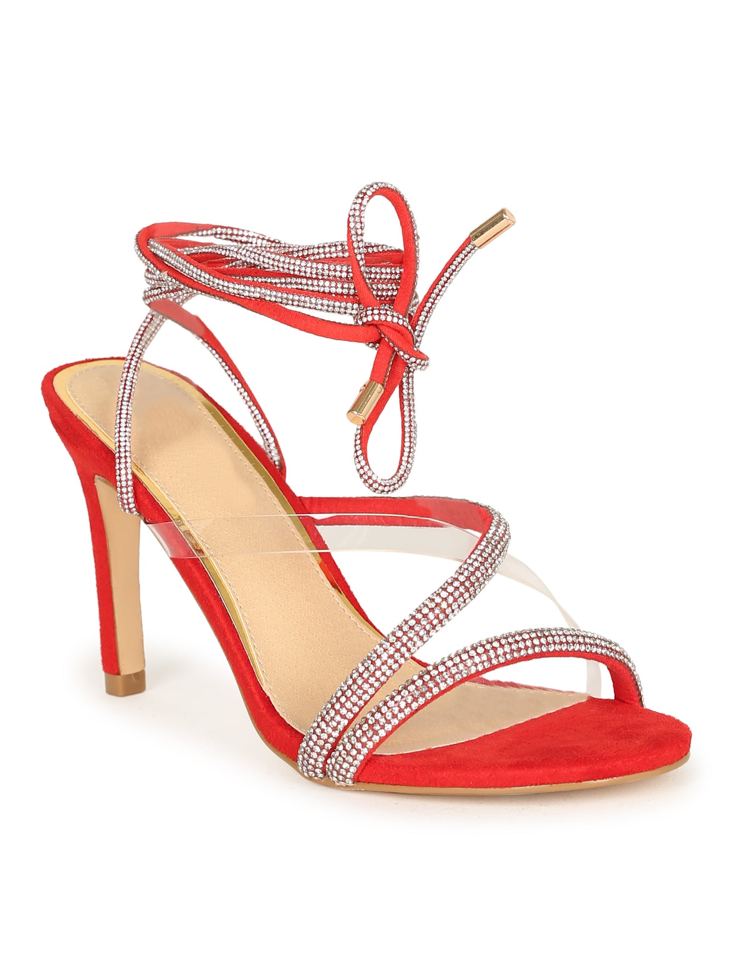 tie up the leg rhinestone strap stiletto heel shoe