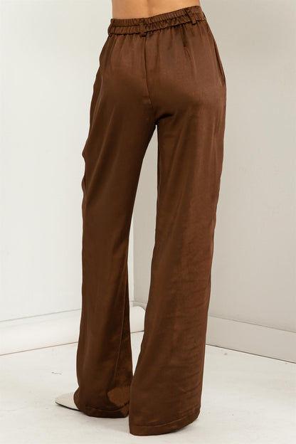pantalones de satén de cintura alta