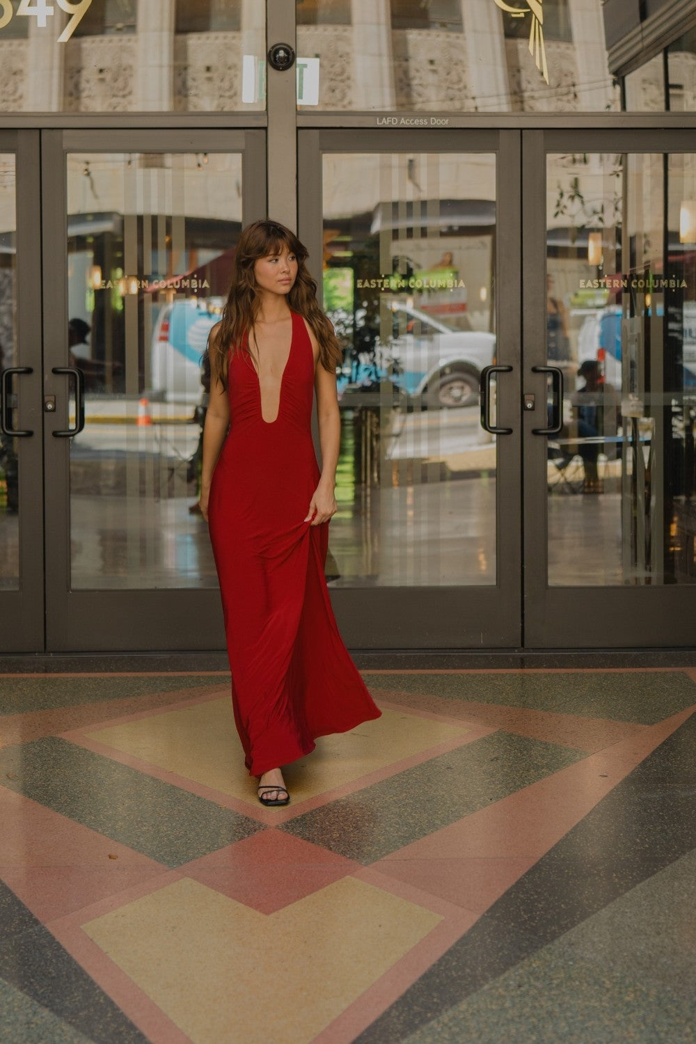 Plunging Slinky Sleeveless Maxi Dress