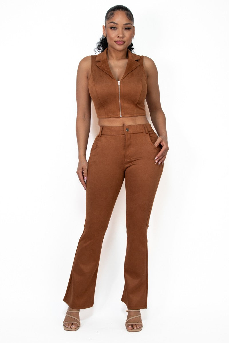 High-rise Wide Leg Soft Suede Pants