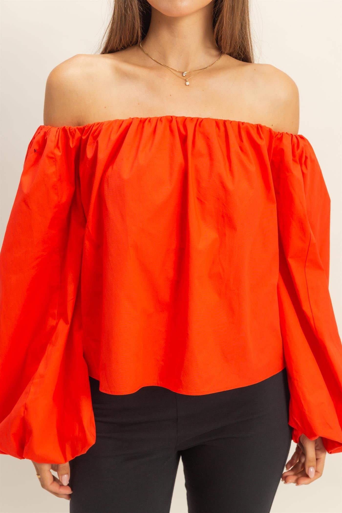 Off The Shoulder Bubble Sleeve Woven Blouse