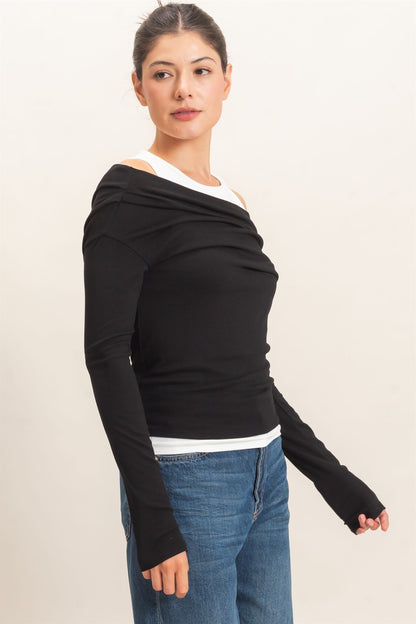 2fer tank & off the shoulder long sleeve top