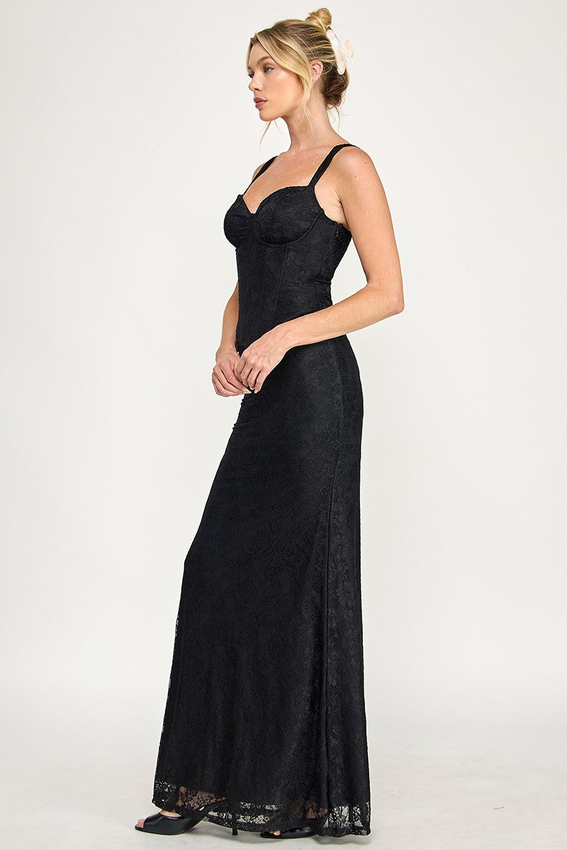 Lace Sweetheart Neckline Corset Bodice Maxi Dress