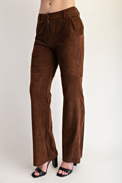 Faux Suede Semi Flare Pants