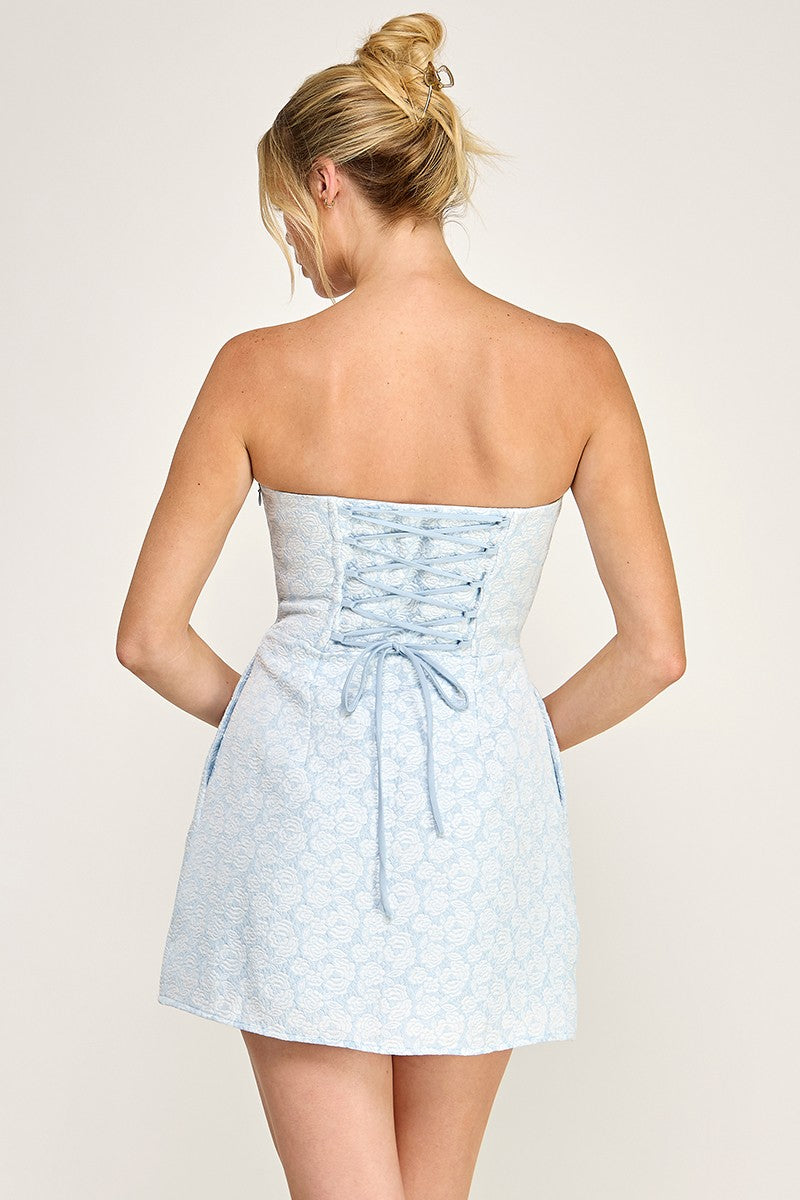 Jacquard Flower Strapless Corset Mini Dress