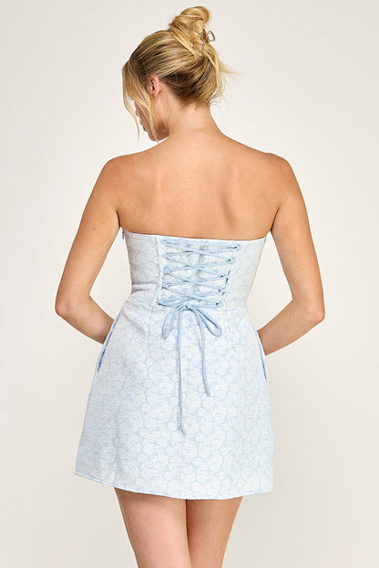 Jacquard Flower Strapless Corset Mini Dress