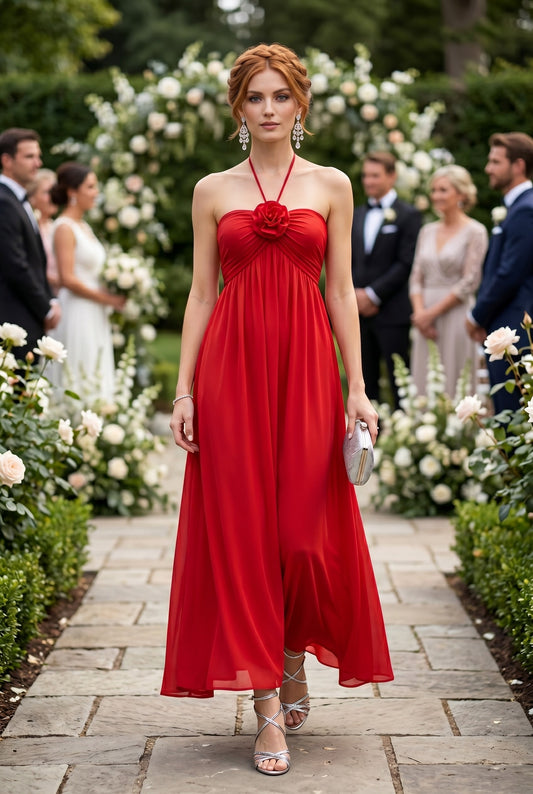 Floral Detail Halter Maxi Dress