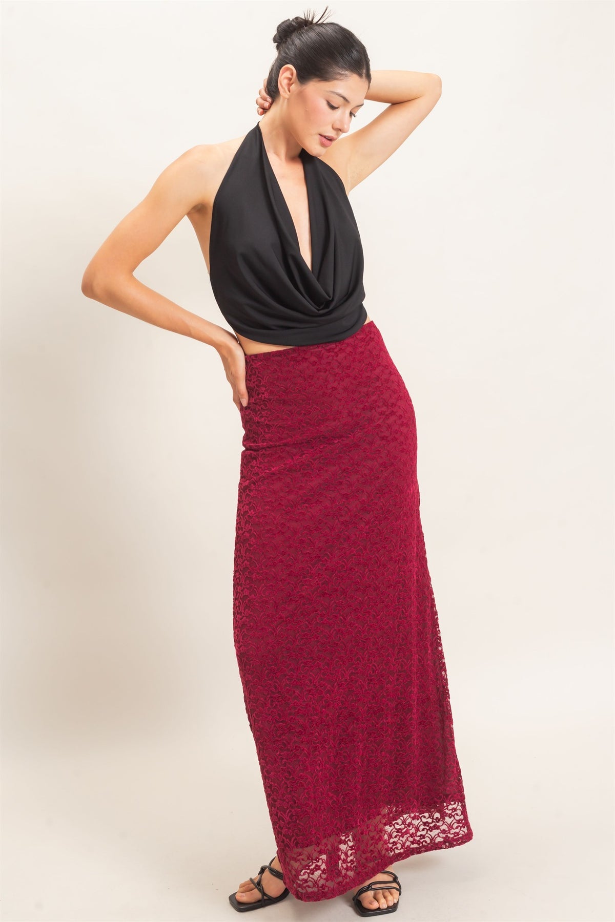 Draped Halter Neck Open Back Top