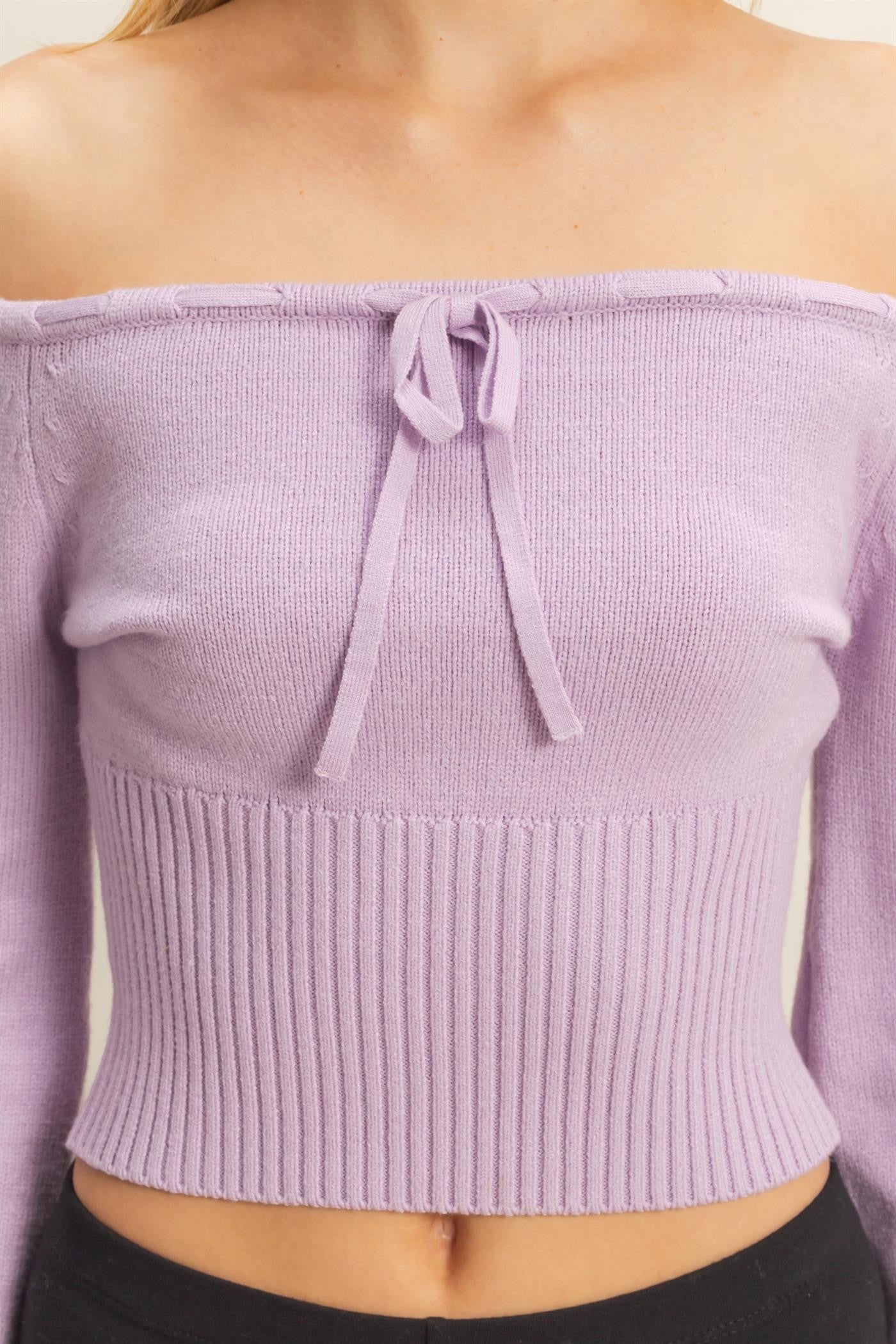 Ribbon Tie Detailed Off The Shoulder Sweater Top