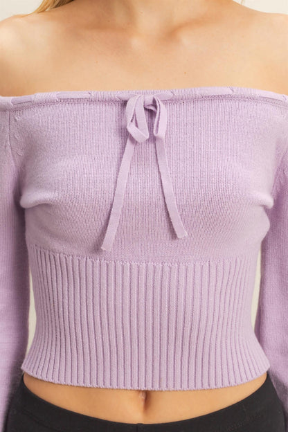Ribbon Tie Detailed Off The Shoulder Sweater Top