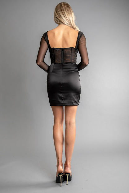 satin & sheer mesh corset dress
