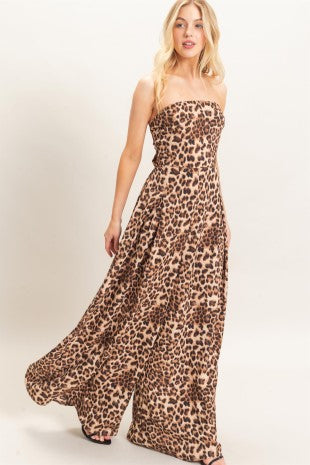 Leopard Print Strapless Jumpsuit