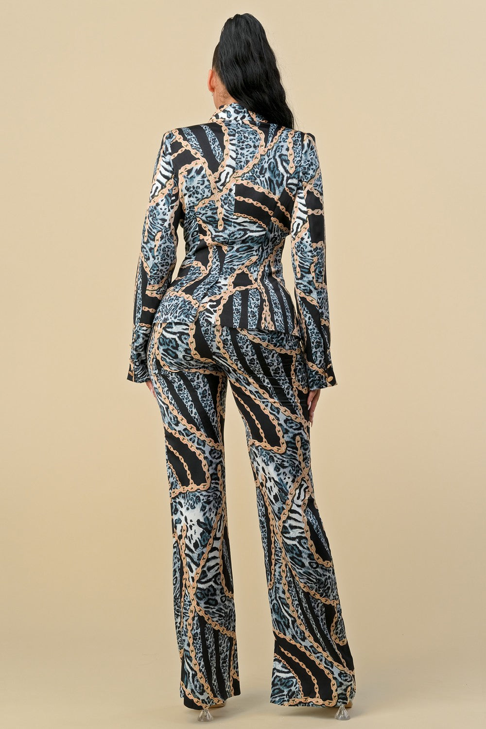 2pc set- leopard chain print blazer & pant suit