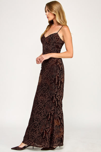 velvet python print sleeveless maxi dress