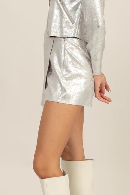 metallic suede skort