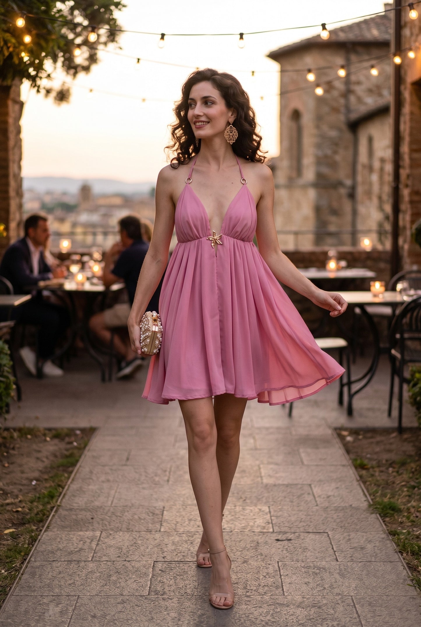 Flared Halter Mini Dress With Open Back